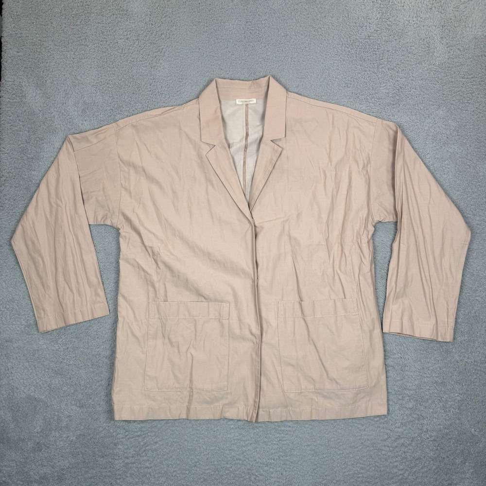 Eileen Fisher Organic Cotton Metallic Shimmer Blazer Jacket Tan Beige Womens XL